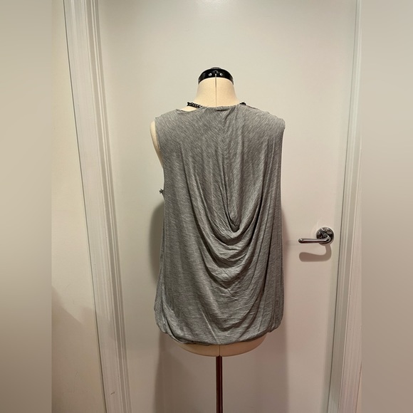 Yigal Azrouel Grey Top with Bubble Hem and Attached Neclace Chain. - Picture 7 of 12